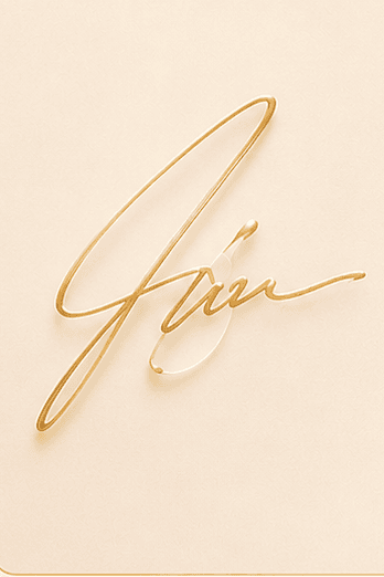 An elegant gold-ink signature and monogram flourish